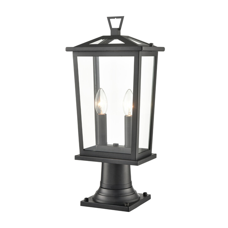 Franklite Dusk Exterior Pedestal Lamp In Matt Black Complete With Clear Glass Panels - IP44