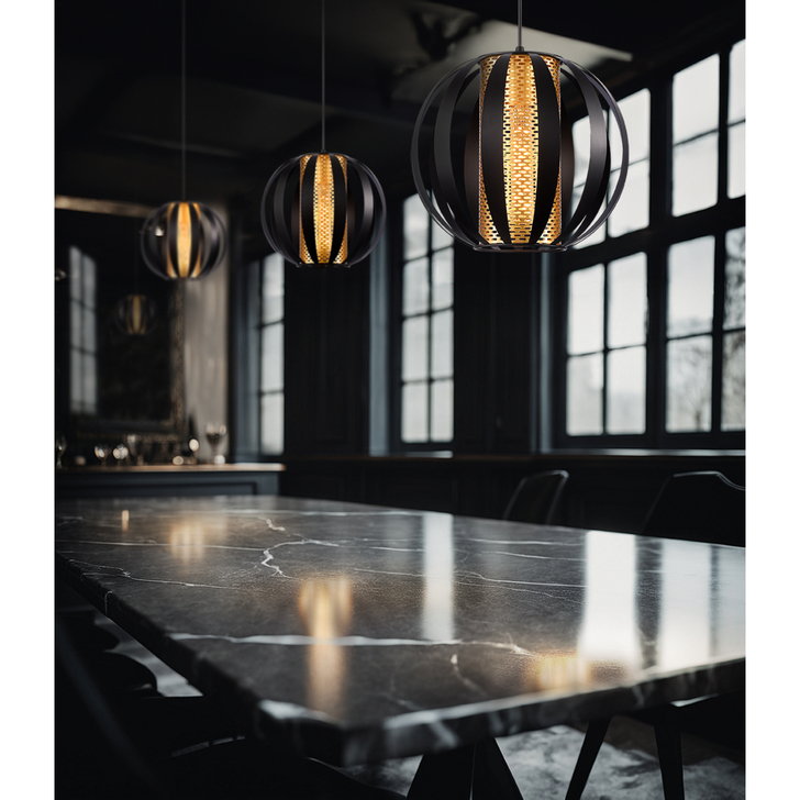 Franklite Flare Medium Single Pendant In Matt Black With Gold Honeycomb Cylindrical Inner