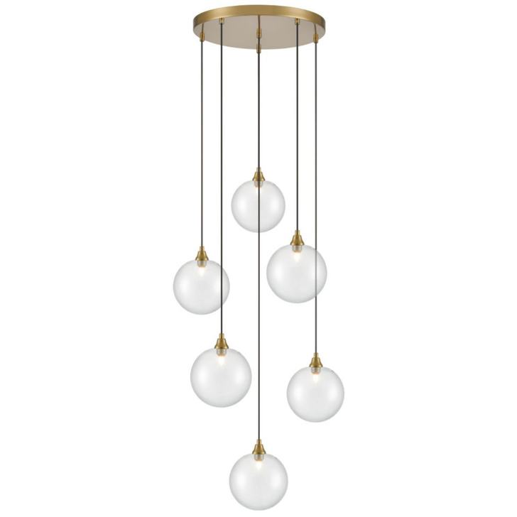 Franklite Galaxy 3 Light Satin Nickel Finish Cluster Pendant Complete With Round Clear Glasses