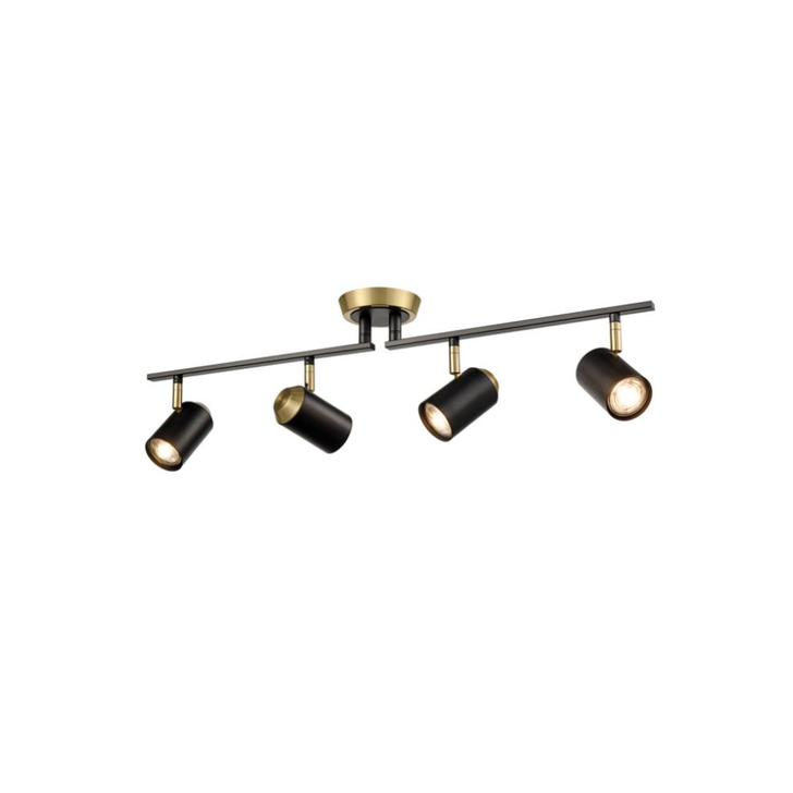 Franklite Hollywood Two Tone Matt Black And Brushed Brass Adjustable 4 Light Bar Ceiling Spotlight