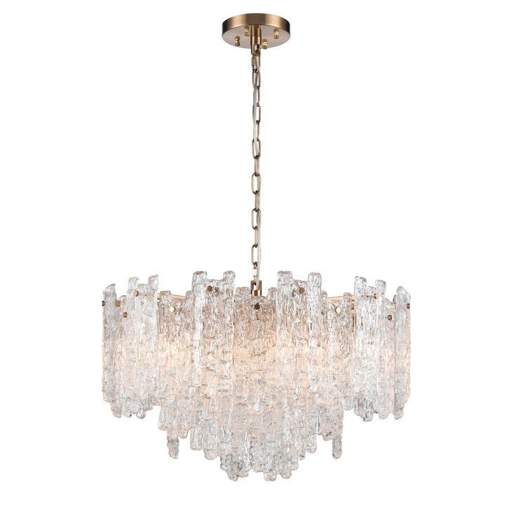 Franklite Icicle 10 Light Pendant In Aged Brass With Icicle Shaped Glass Panels