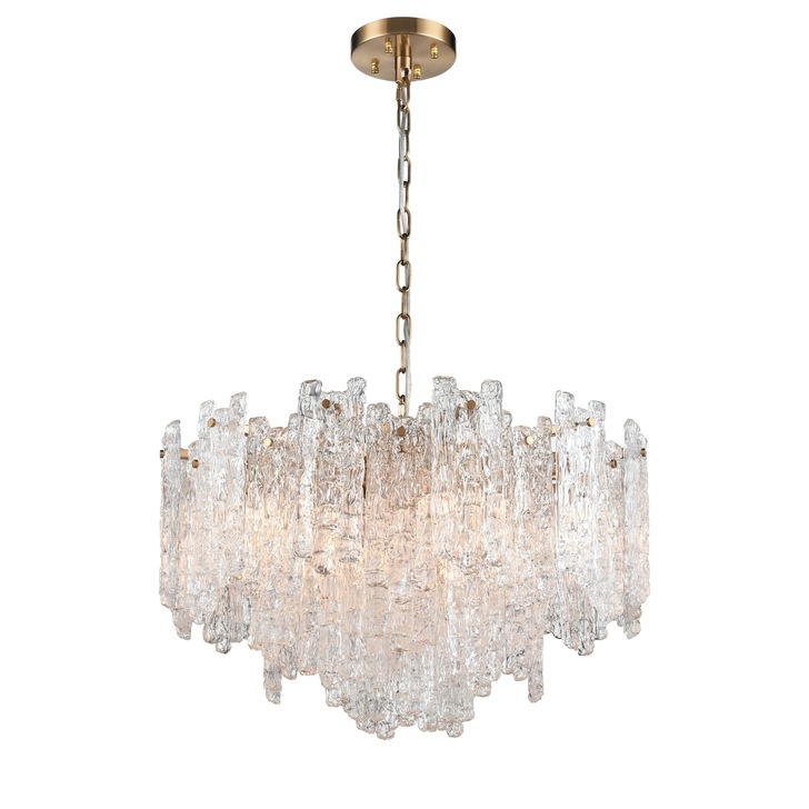 Franklite Icicle 10 Light Pendant In Aged Brass With Icicle Shaped Glass Panels