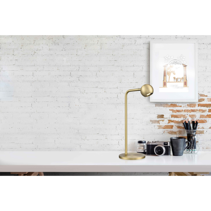Franklite Iris Led Desk Table lamp In Satin Brass With Adjustable Spot Head - 3000K