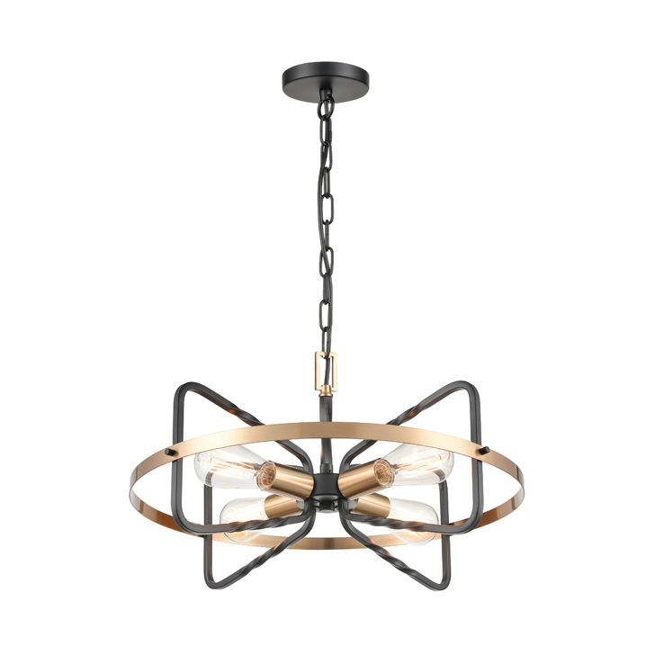 Franklite Kasteel 4 Light Dark Antique Bronze/Brushed Brass Two Tone Ceiling Light With Twisted Arms