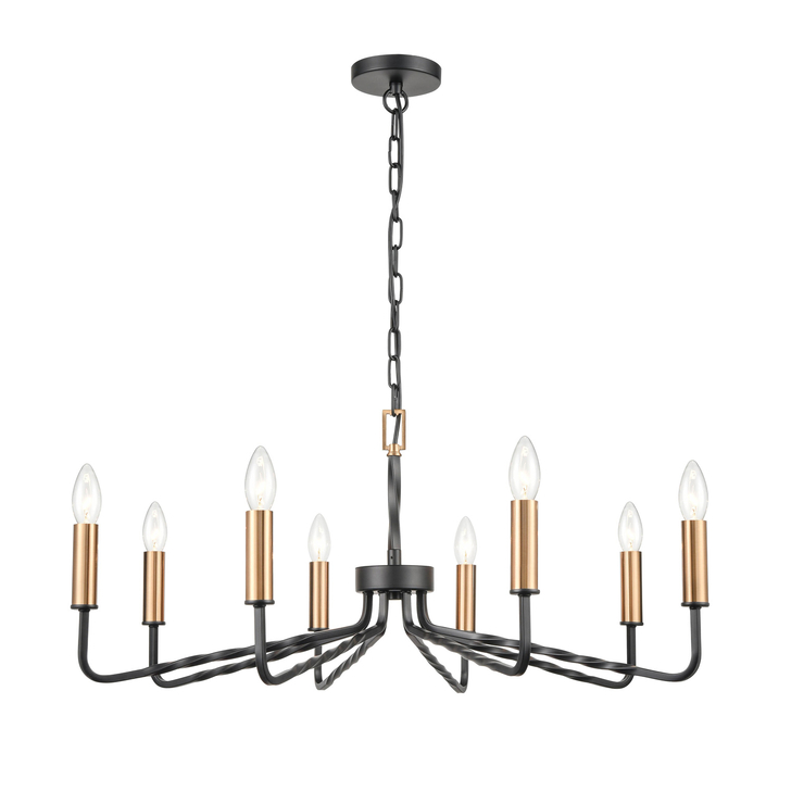 Franklite Kasteel Large 8 Light Dark Antique Bronze/Brushed Brass Two Tone Chandelier Light With Twisted Arms