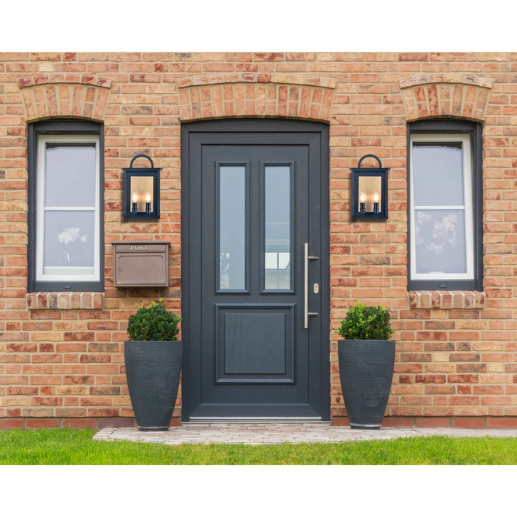 Franklite Nightingale 3 Light Large Exterior Wall Light In Matt Black & Aged Brass - IP44