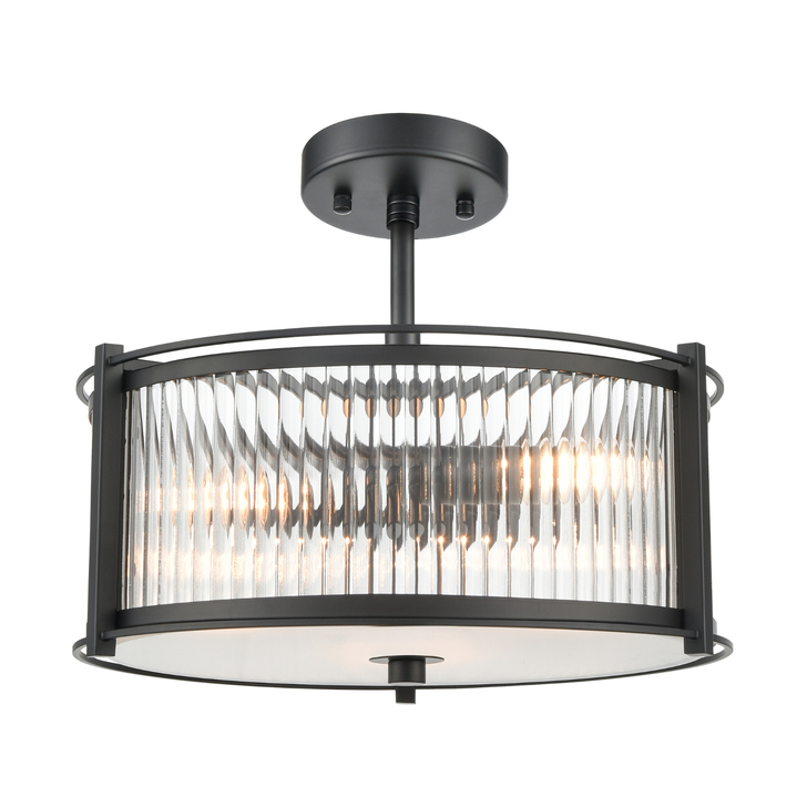 Franklite Sloane Matt Black 3 Light Ceiling Light Complete With Glass Rods - 350mm