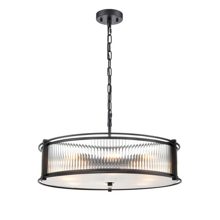 Franklite Sloane Matt Black 5 Light Ceiling Light Complete With Glass Rods - 450mm