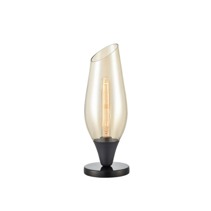 Franklite Taper Matt Black Table Lamp With Amber Glass