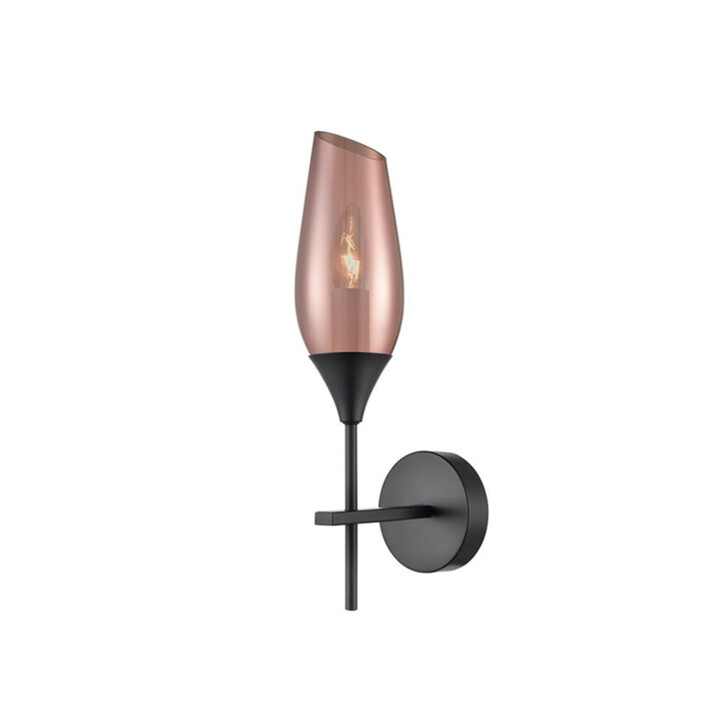 Franklite Taper Matt Black Wall Light With Copper Glass