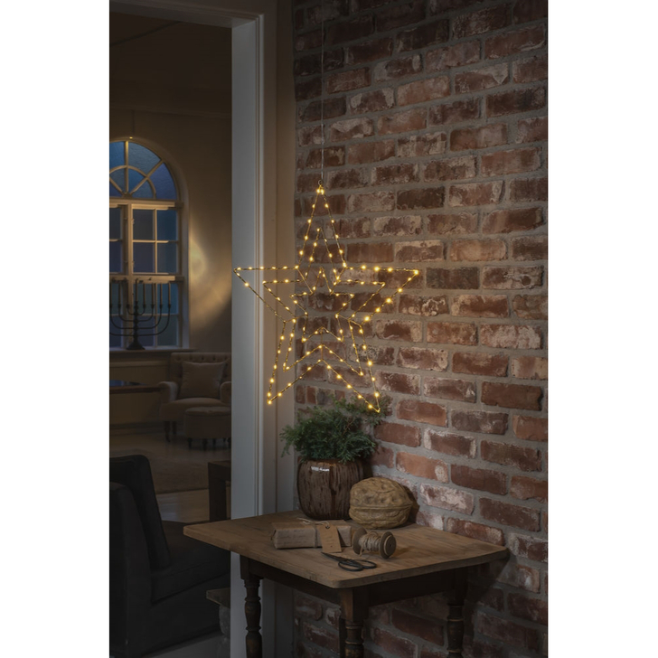 Gold Metal Hanging Star Decoration With Amber LEDs