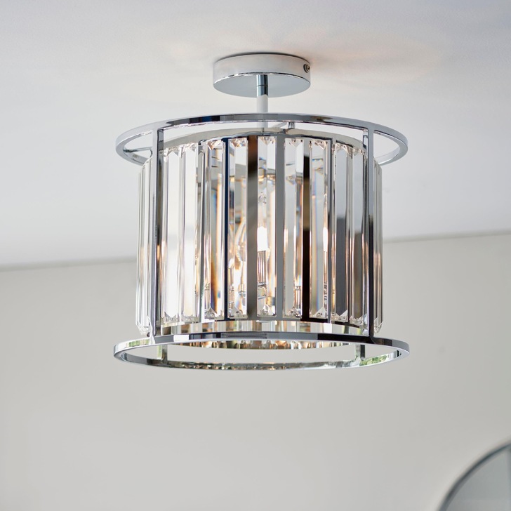 HAM/3SF Polished Chrome Semi-Flush 3 Light Ceiling Light Complete With Crystal Decoration - IP44