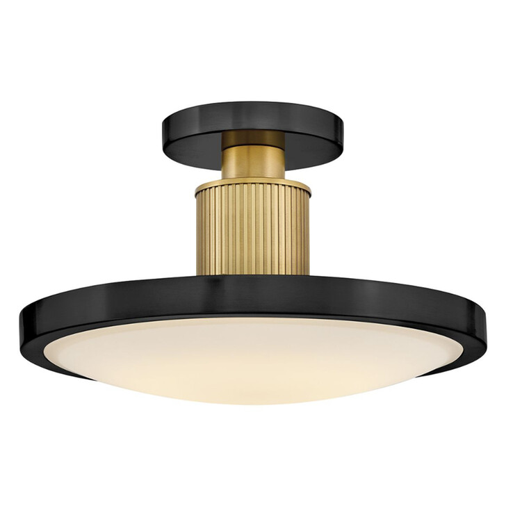 Hinkley Kieran Black And Brass Finish Led Semi-Flush Ceiling Light With Etched White Glass Diffuser