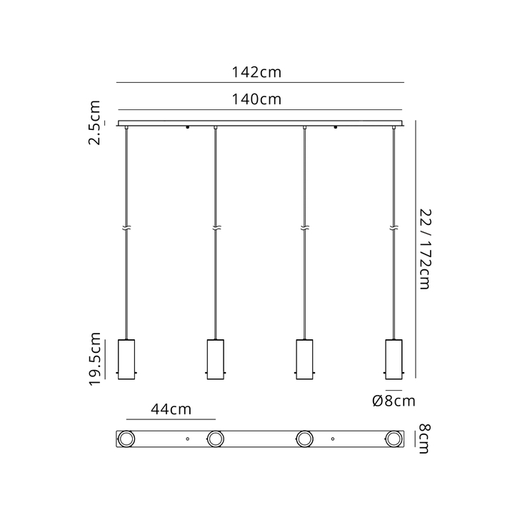 Idolite Adele 1.4m Linear Pendant (FRAME ONLY), 4 x E27, Satin Black