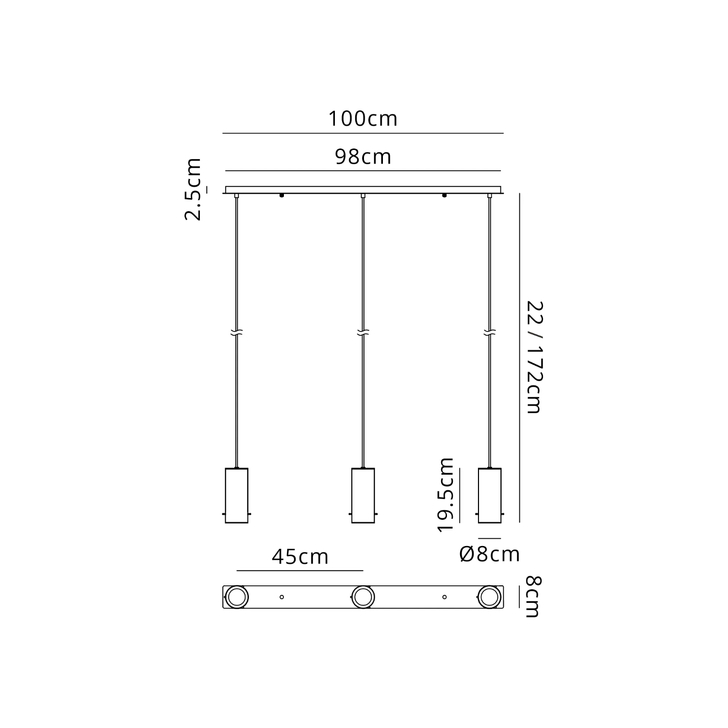 Idolite Adele 1m Linear Pendant (FRAME ONLY), 3 x E27, Titanium Gold/Satin Black