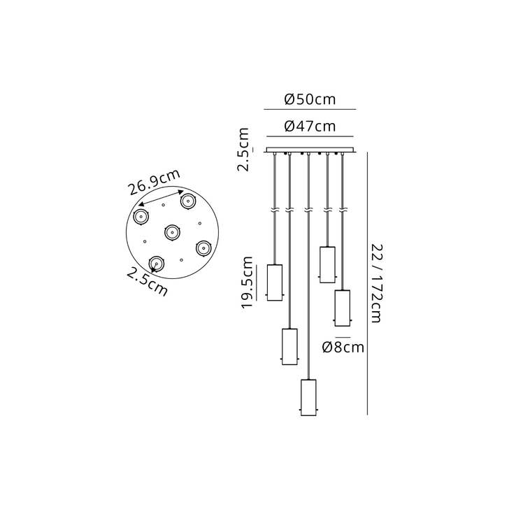 Idolite Adele 50cm Round Pendant (FRAME ONLY), 5 x E27, Satin Black