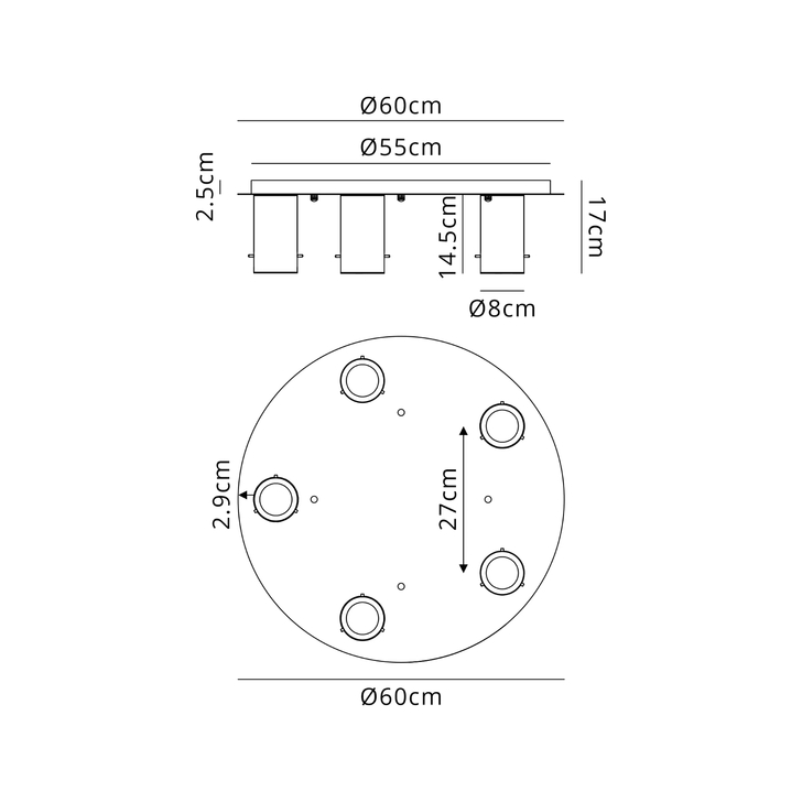 Idolite Adele 60cm Round Ceiling Light (FRAME ONLY), 5 x E27, Titanium Gold/Satin Black