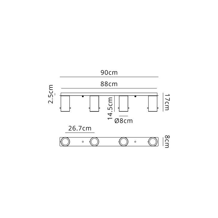 Idolite Adele 90cm Linear Ceiling Light (FRAME ONLY), 4 x E27, Satin Black