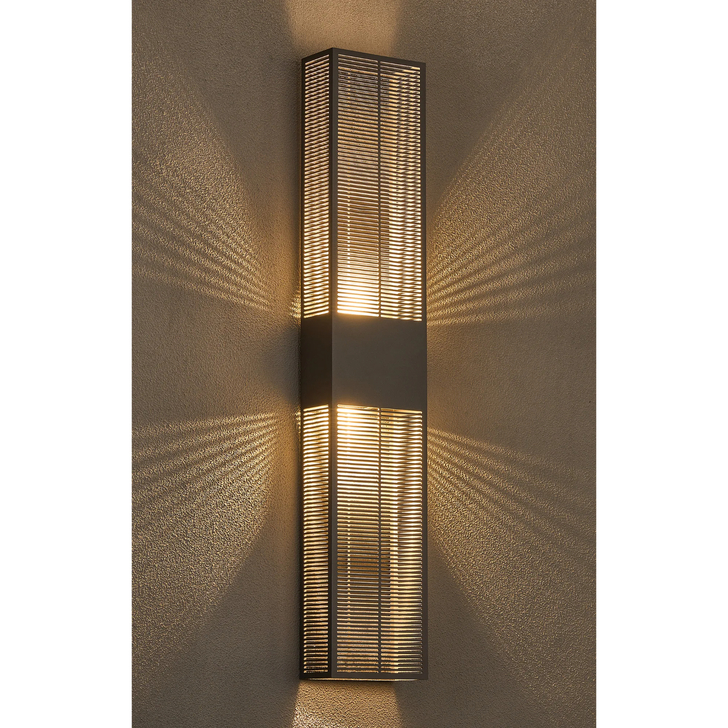 Idolite Aiken Up/Down Wall Lamp, 2 x 10W LED, 3000K, 1500lm, IP54, Anthracite With 900mm Lined Grate Pattern Shade (A)
