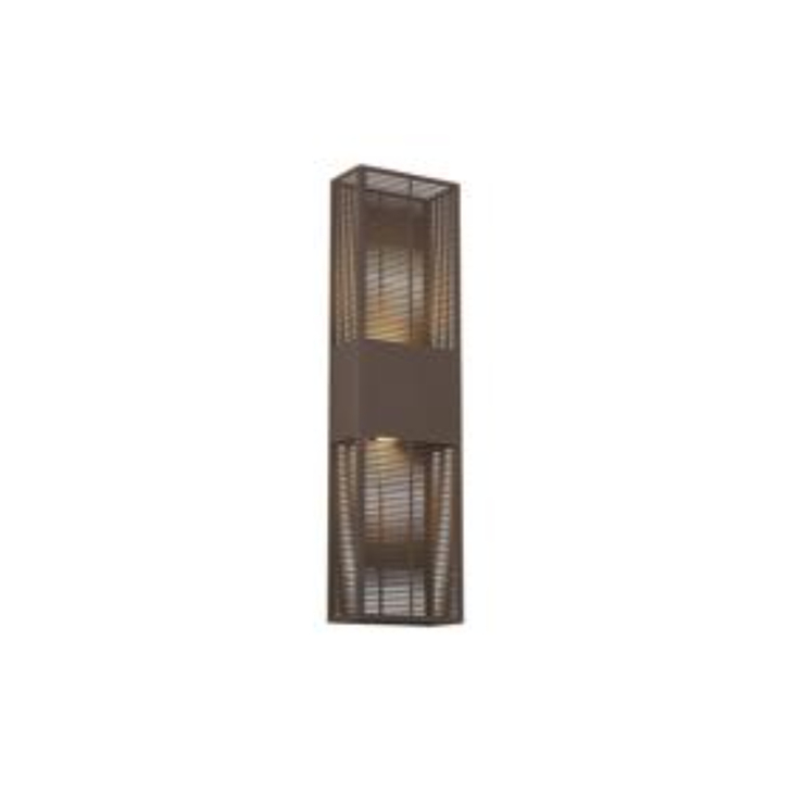 Idolite Aiken Up/Down Wall Lamp, 2 x 10W LED, 3000K, 1500lm, IP54, Cacao With 600mm Lined Grate Pattern Shade (A)