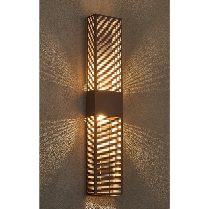Idolite Aiken Up/Down Wall Lamp, 2 x 10W LED, 3000K, 1500lm, IP54, Cacao With 900mm Lined Grate Pattern Shade (A)