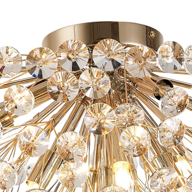 Idolite Alborz French Gold 11 Light Large Flush Crystal Ceiling Light