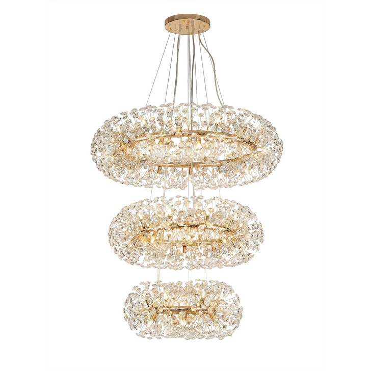 Idolite Alborz French Gold 58 Light 3 Tier Round Crystal Pendant Light