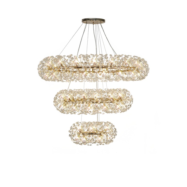 Idolite Alborz French Gold 74 Light 3 Tier Crystal Pendant Light