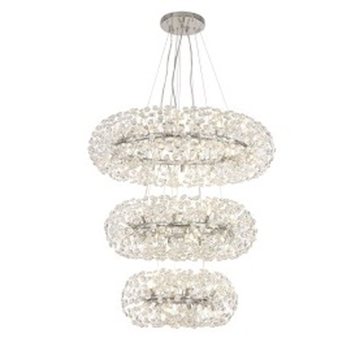 Idolite Alborz Polished Chrome 58 Light 3 Tier Round Crystal Pendant Light