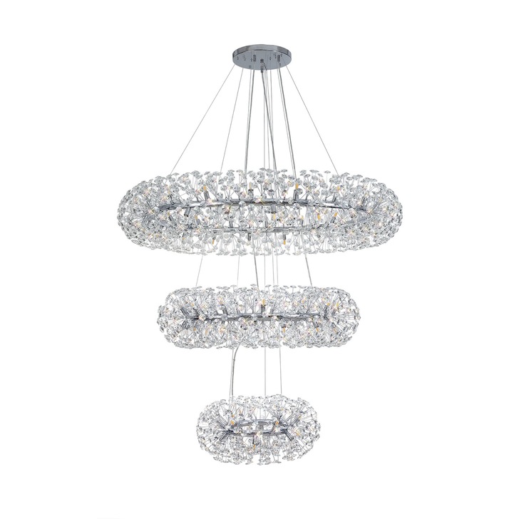 Idolite Alborz Polished Chrome 74 Light 3 Tier Crystal Pendant Light