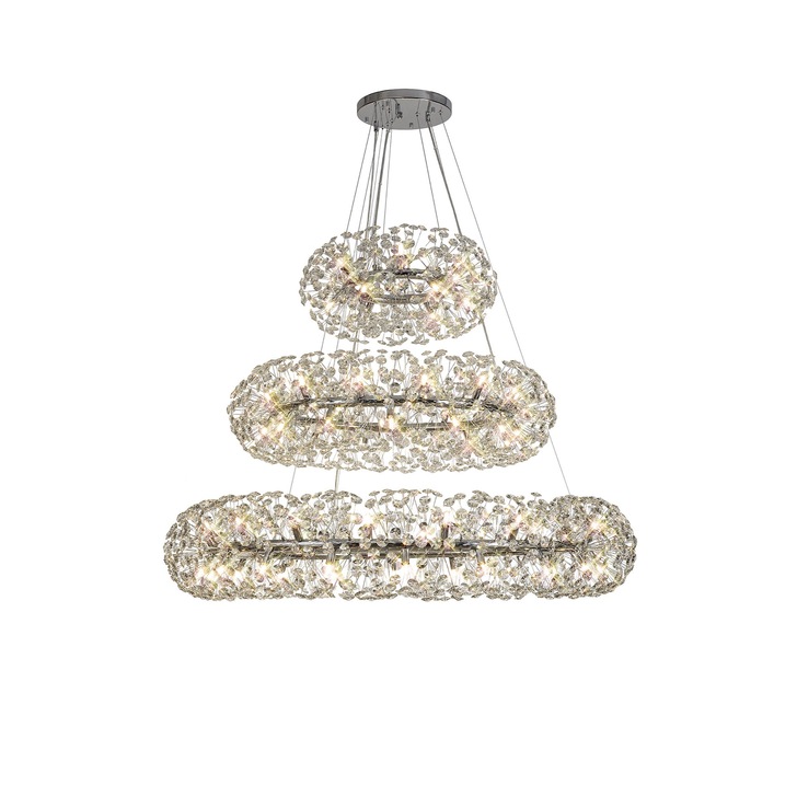 Idolite Alborz Polished Chrome 74 Light 3 Tier Crystal Pendant Light