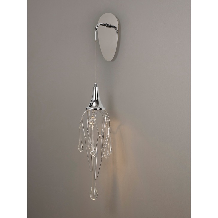 Idolite Alps Polished Chrome Wall Light Complete With Clear Glass Drops