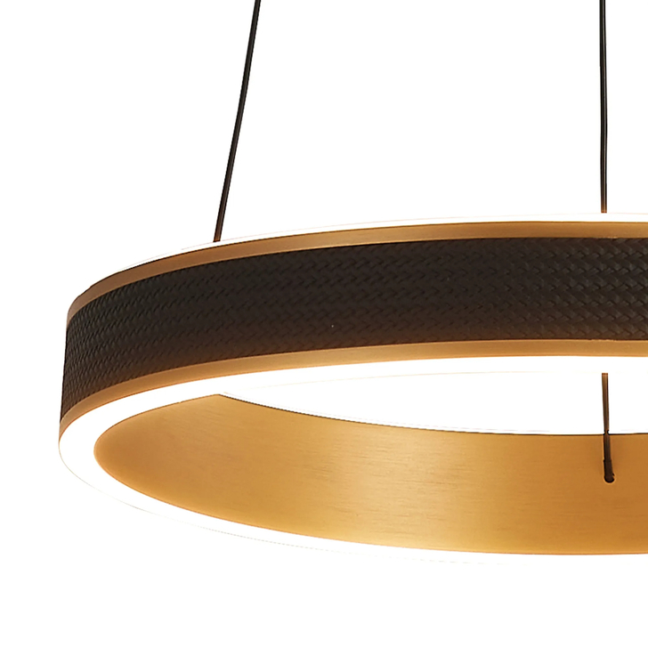 Idolite Aralia 40cm Black Faux Leather And Brushed Gold Led Ring Pendant Light Complete With Remote Control - Cct Tuneable 3000K-6000K