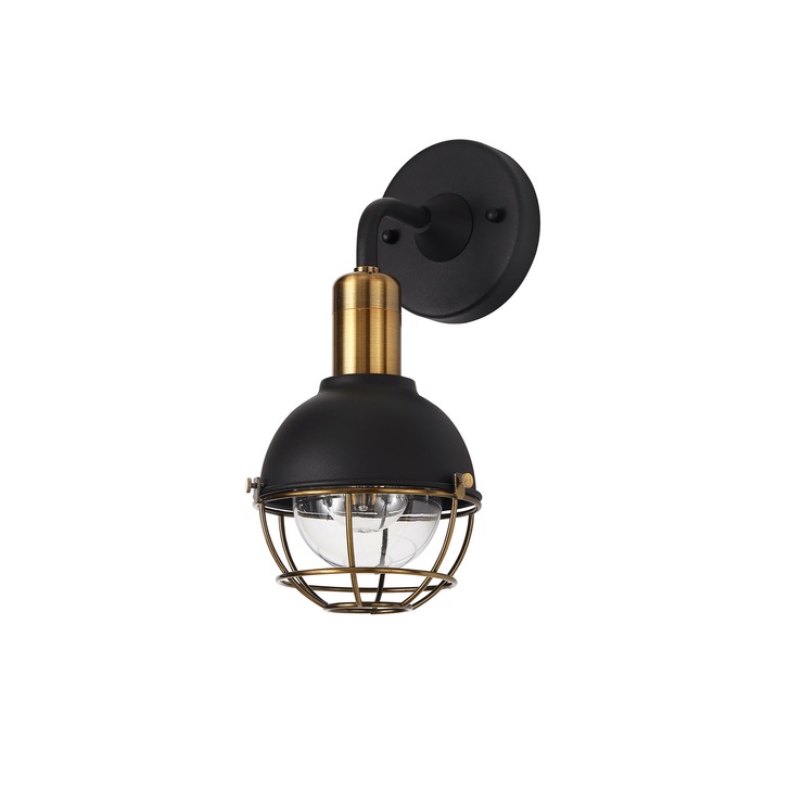 Idolite Ararat Matt Black/Brushed Bronze Industrial Exterior Wall Light - IP65