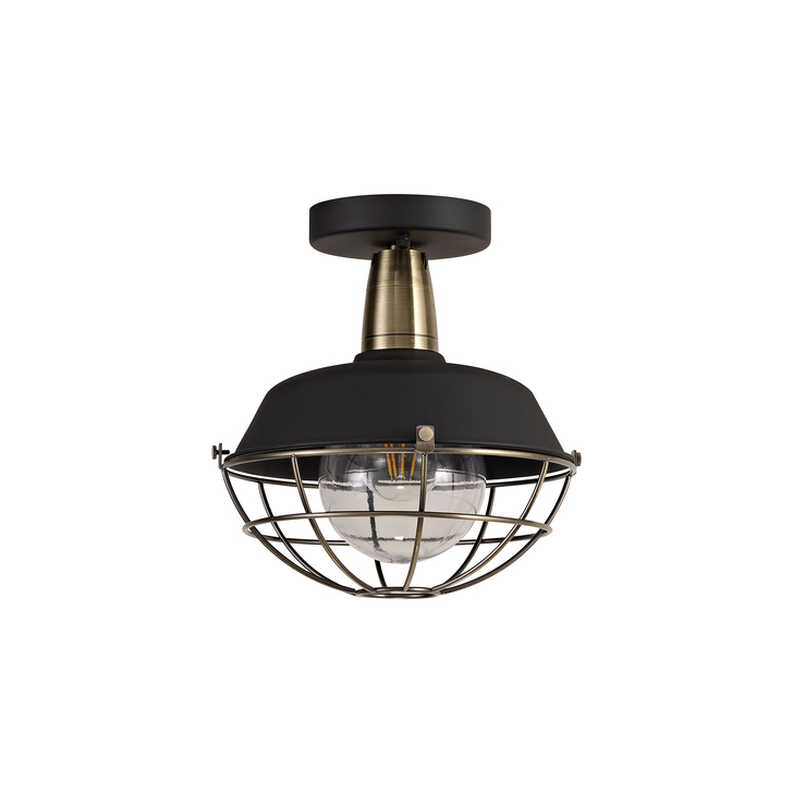 Idolite Ararat Matt Black/Brushed Bronze Industrial Flush Ceiling Light