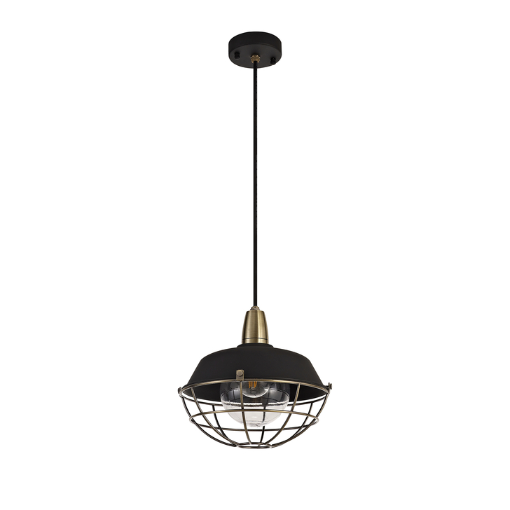 Idolite Ararat Matt Black/Brushed Bronze Industrial Large Single Pendant