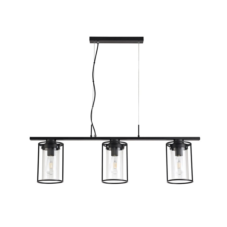 Idolite Aravalli Black Finish 3 Light Linear Bar Pendant Complete With Clear Glass