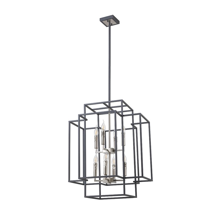 Idolite Arya Anthracite & Satin Nickel 8 Light 2 Tier Pendant