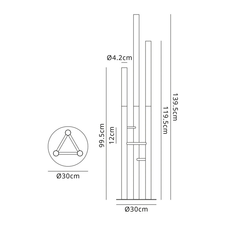Idolite Ashbourne Satin Black 3 Light Floor Lamp - Base Only