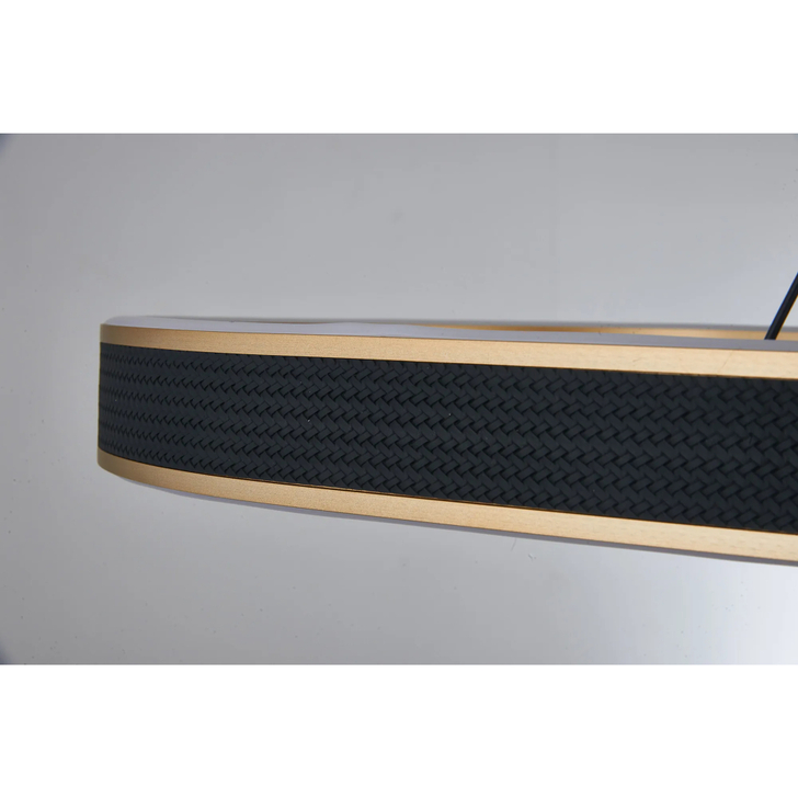 Idolite Aster 1.2m Black Faux Leather And Brushed Gold Finish Square Oval Led Island Pendant Light Complete With Remote - 3000k-6000k Adjustable
