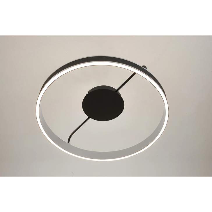 Idolite Aster 60cm Black Faux Leather/Brushed Antique Silver Round Flush Led Light With Remote Control - Tuneable White 3000-6000K