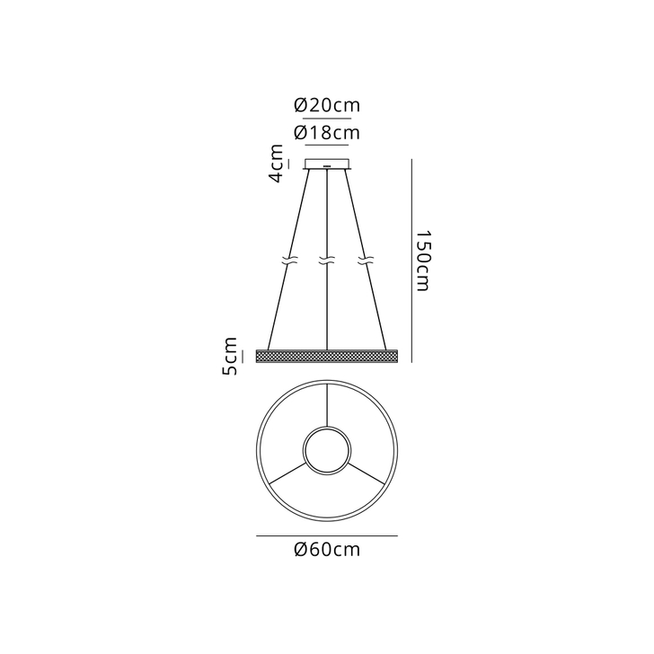 Idolite Aster 60cm Black Faux Leather/Brushed Antique Silver Round Led Pendant Light With Remote Control - Tuneable White 3000-6000K