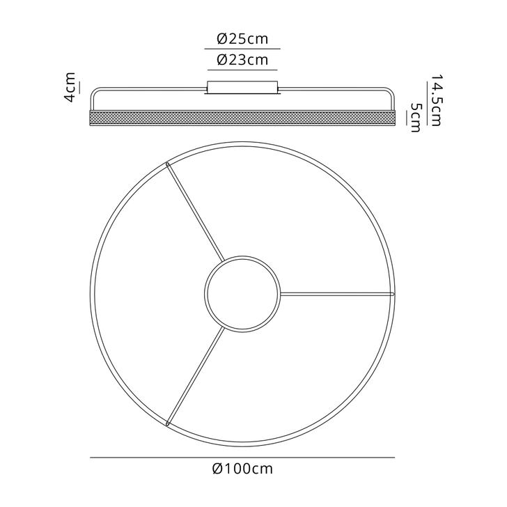 Idolite Aster Extra Large 100cm Black Faux Leather/Brushed Gold Round Flush Led Light With Remote Control - Tuneable White 3000-6000K