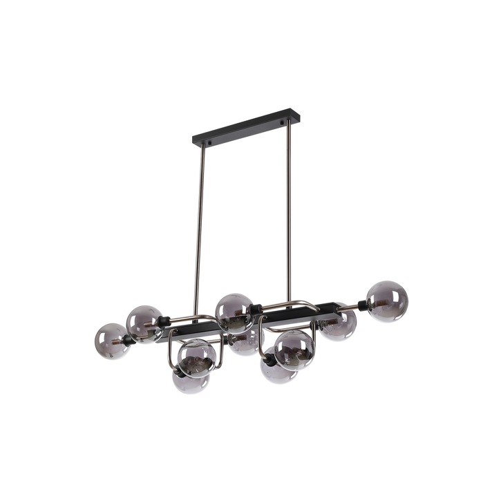 Idolite Atlas Graphite/Satin Nickel 10 Light Linear Bar Pendant Complete With Sphere Smoked Glass Shades