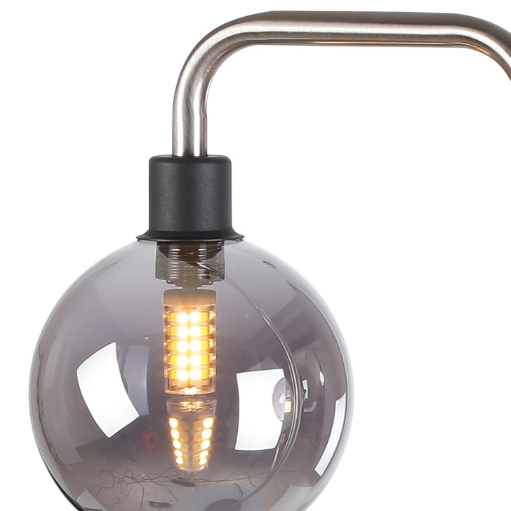 Idolite Atlas Graphite/Satin Nickel 2 Light Table Lamp Complete With Sphere Smoked Glass Shades