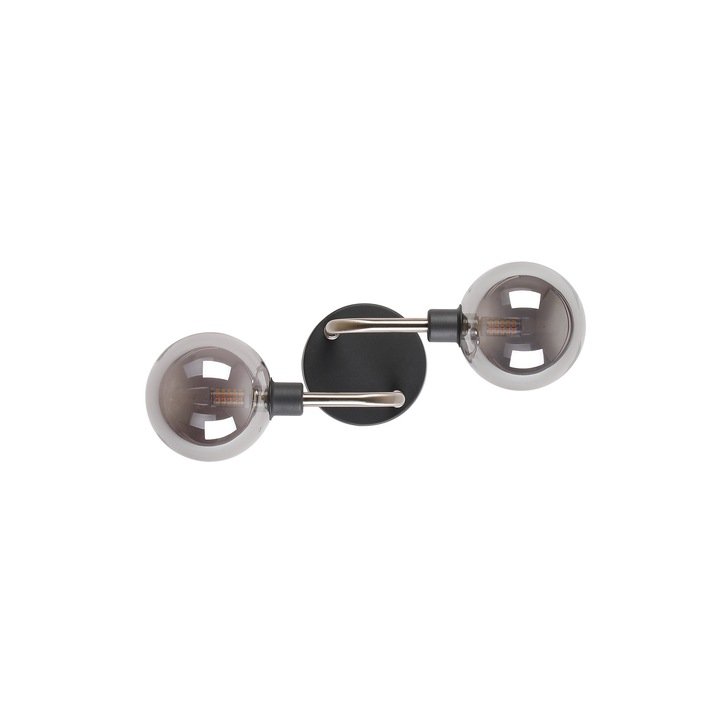 Idolite Atlas Graphite/Satin Nickel 2 Light Wall Light Complete With Sphere Smoked Glass Shades