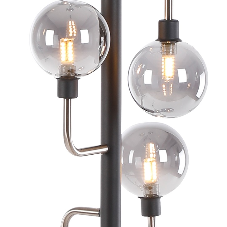 Idolite Atlas Graphite/Satin Nickel 8 Light Floor Lamp Complete With Sphere Smoked Glass Shades