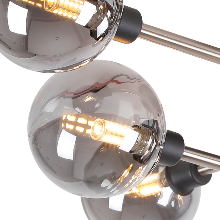 Idolite Atlas Graphite/Satin Nickel 9 Light Semi Flush Ceiling Light Complete With Sphere Smoked Glass Shades