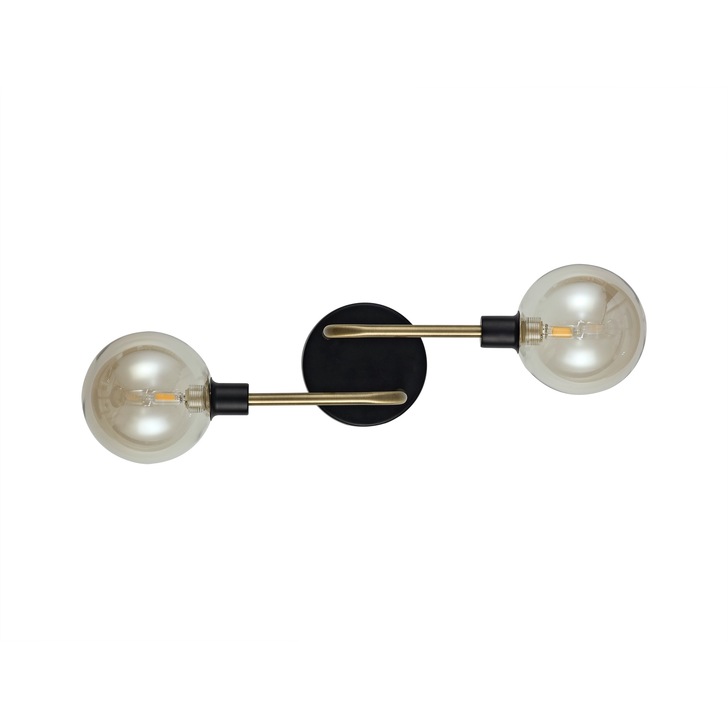 Idolite Atlas Matt Black/Antique Brass Finish 2 Light Wall Light