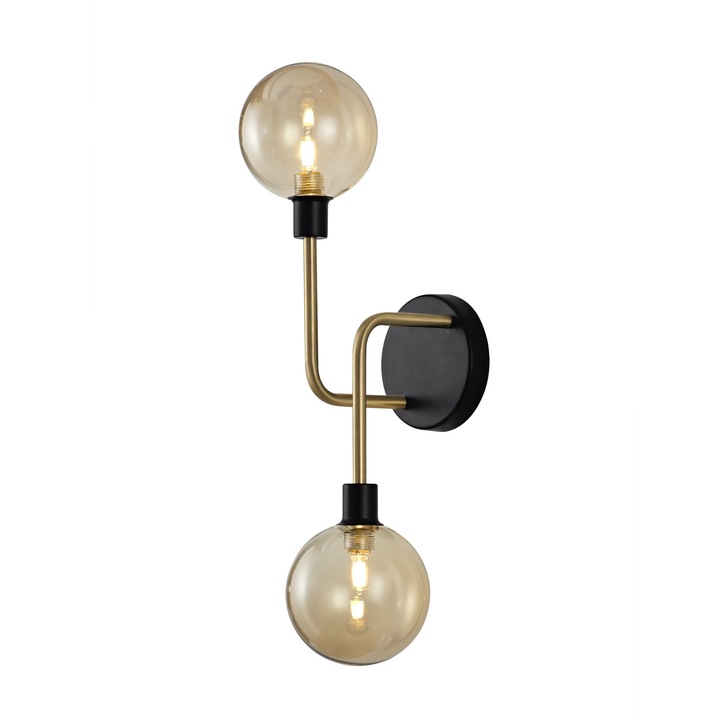 Idolite Atlas Matt Black/Antique Brass Finish 2 Light Wall Light